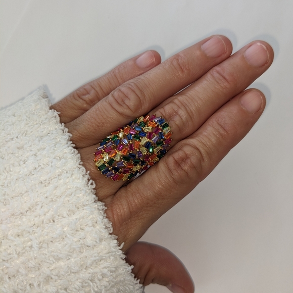 Jewelry | Nwt 925 Gold Plated Rainbow Color Crystal Ring | Poshmark